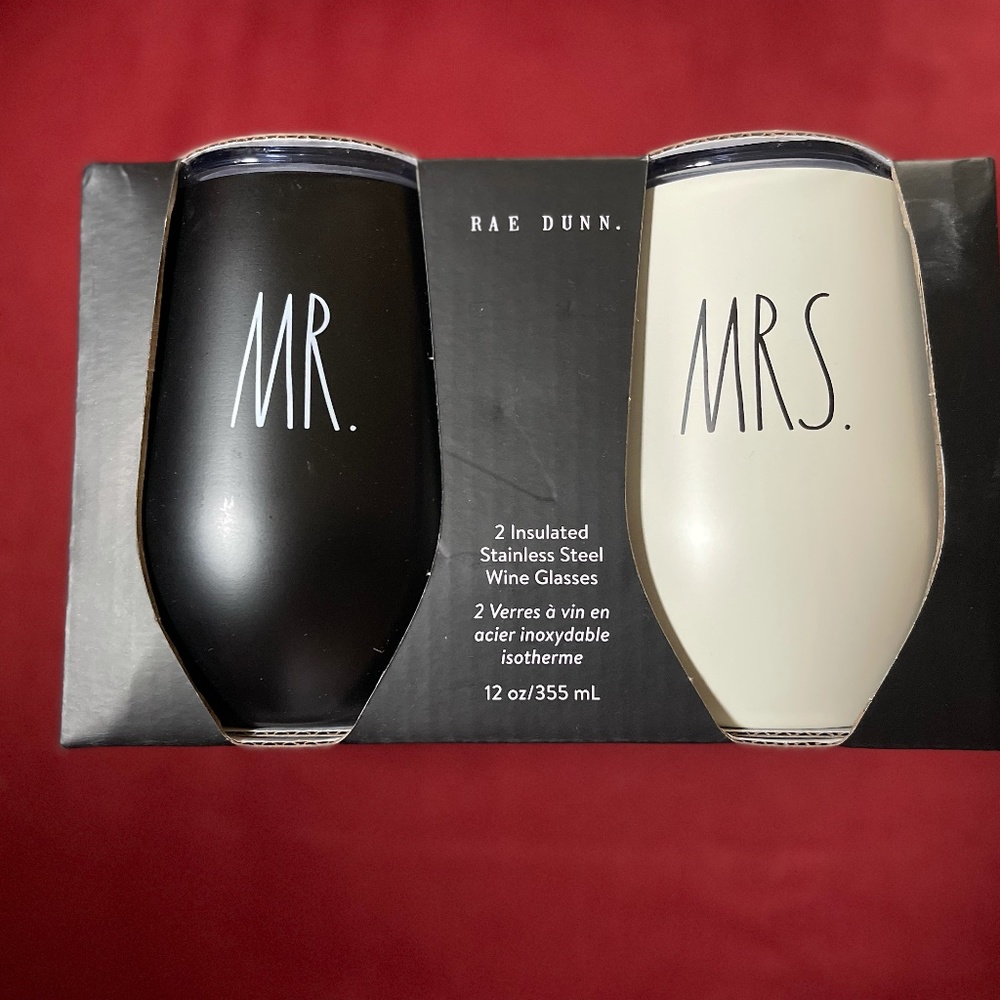 RAE DUNN MR. & MRS. INSULATED WINE GLASSES
